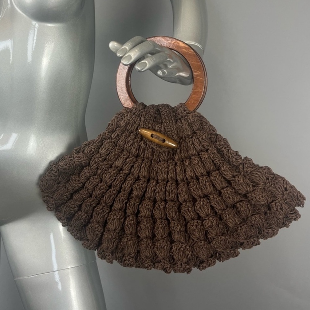 Boho Beach Braided Wooden-Handle Bag